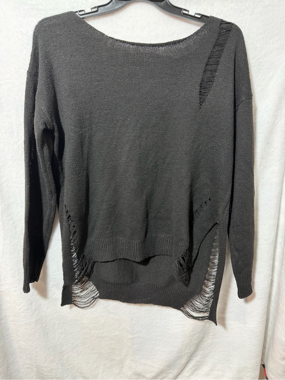 Women’s Distressed Black Knit Sweater